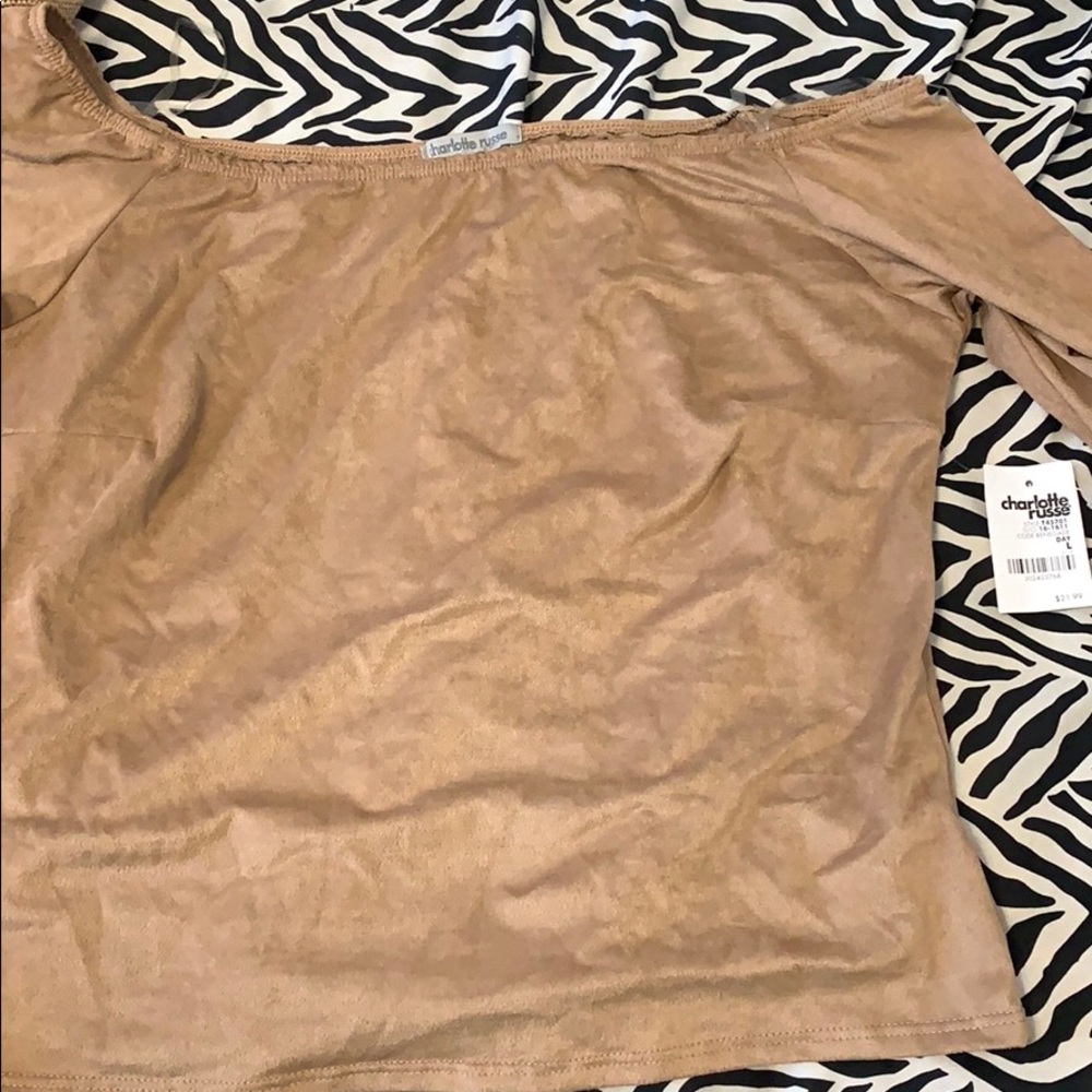 Tan off the shoulder shirt